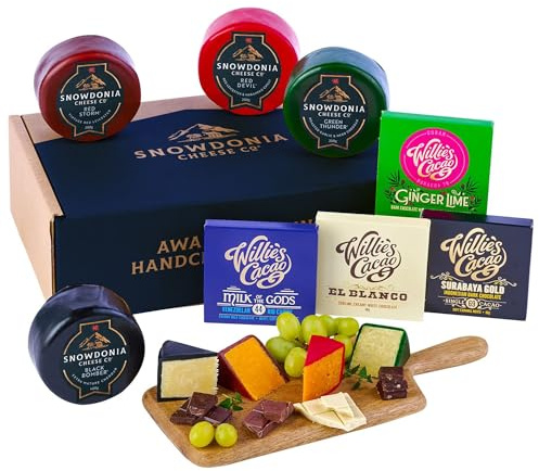 Snowdonia Cheese Company | Cheese & Chocolate Tasting Experience Gift Box | 4 Luxury Welsh Cheeses and 4 Willie's Chocolate Bars