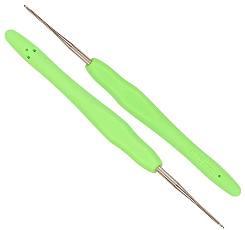 Coopay Häkelnadel, 0,75 mm, 2 Stück, klein für Amigurumi und feines Häkeln, winzig mit weichem Griff, Haken ergonomisch, Nadeln 0,75 mm, UK-Größe (COOPAYGZY00640)