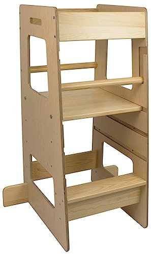 Velinda Lernstuhl Lernturm Entdeckerturm Kinderturm Montessori Küchenturm (Farbe: naturfarben)