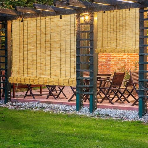 Anpassbar Bambusrollo, 40-170cm Breit Schnurlos Schilfrollos, Bambus Handgewebt Rollo, Sonnenschutz/Atmungsaktiver/Wetterfest, Für Fenster/Balkon/Terrasse/Innen/Außen ( Color : Natural black line )