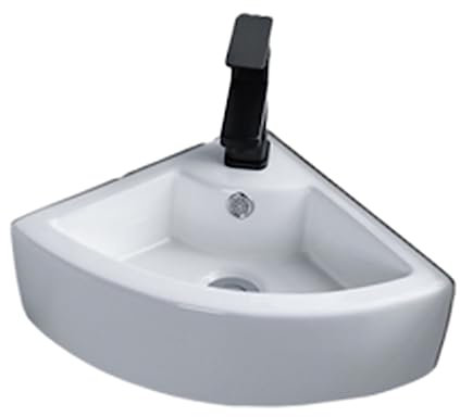 Vasque d'angle Suspendu Vasque à Poser Lavabo Vasque à Poser Évier avec Robinet et Kit de Drainage avec Perçage Lavabo avec Trou Trop-Plein à Poser Lave-Mains Évier pour La Salle de Bain/WC Invités (