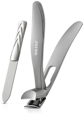 BEZOX Cortaúñas ergonómico con cabeza angulada de precisión para uñas gruesas para personas mayores – Cortaúñas grandes para adultos con lima de uñas de metal para hombres y mujeres