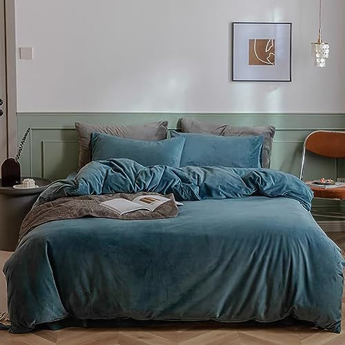 Omela Winter Bettwäsche 135x200cm Warm Fleece Plüsch Bettbezug Set Petrol | Oeko-TEX zertifizierte, mit Kissenbezug 80x80 cm, Cashmere Touch, Flauschig, Winterbettwäsche Set, Reißverschluss