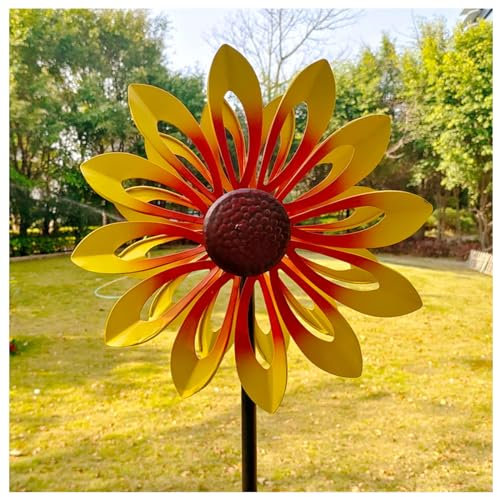 Windrad, Doppelwindrad mit gegenläufigen Rotoren,174CM Windrad Metall Garten, Windmühle für Rasen Garten Hof Dekoration,Yellow