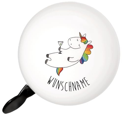 Mr. & Mrs. Panda Personalisierte Fahrradklingel Einhorn Cocktail - Geschenke, Klassische Mit Namen, Einfach Montierbar Wunschtext, Sekt, Geburtstag, Freundin, Einhörner, Für Mädchen, Selbst Gestalten