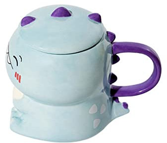 Emaille Tasse 450ml Nette Dinosaurier Keramik Kaffeetasse mit Deckel Kreative Handgemalte Getränk Milch Tee Becher Neuheit Geschenk Porzellantasse (Color : B, Size : 450ml)