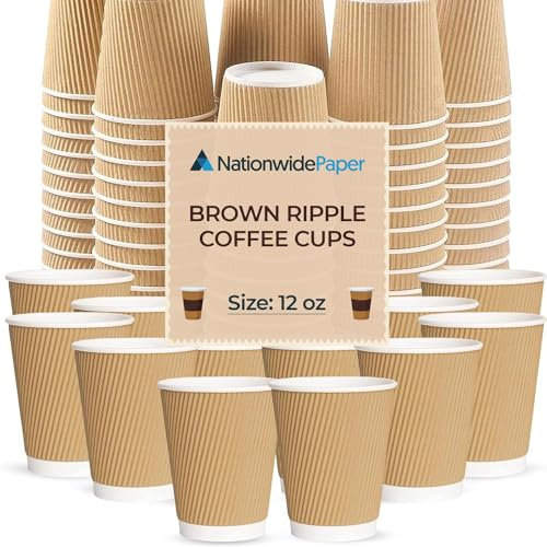 Nationwide Paper Coffee Cups Without Lids 12oz Disposable Takeaway Coffee Cups Triple Walled Ripple Cups Brown - 50 Pcs