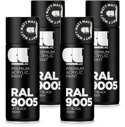 COSMOS LAC Sprühlack Sprühdose - 400ml - Sprühfarbe für den DIY-Bereich, geeignet für alle Oberflächen - Lackspray (4, RAL 9005 - schwarz matt)