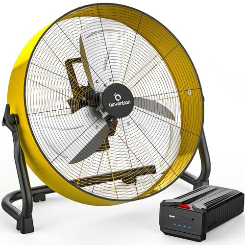 Airvention AI-F601Y 15600mAh Floor Fan Rechargeable Battery Operated 16 Inch Yellow Industrial High Speed Drum Fan Tent Fan for Camping,