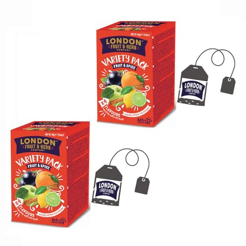 London Fruit® | Surtido de infusiones de frutas | 10 Manzana, Canela, 10 Grosella Negra, 10 Especias de Naranja, 10 Lima Limón - Tot 40 Filtros (80 Gr) | Infusiones de hierbas sin cafeína
