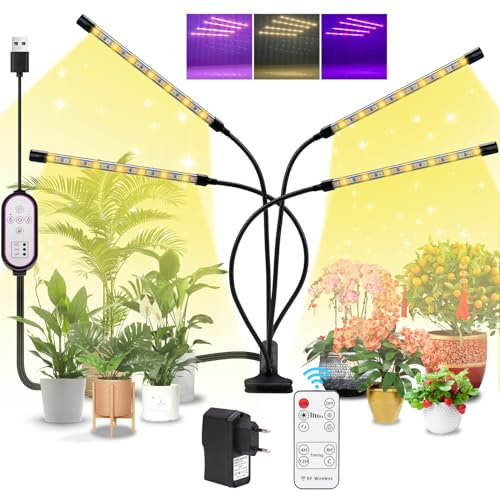 BOOTEEK Pflanzenlicht Vollspektrum LED Pflanzenlampe 80LEDs LED Grow Lampe 6500K/3000K/660NM Wachsen Licht für Zeitschaltuhr, Fernbedienung, 3 Modi, 10 Arten von Helligkeit für Gartenarbeit