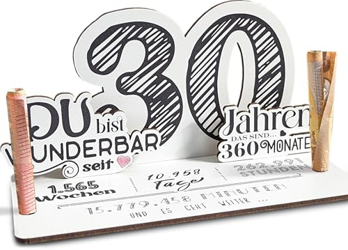 Generisch 30 Jahre 3D-Holzkarte | Geldgeschenke, 30. Geburtstag, 20x10cm, Höhe bis zu 20cm