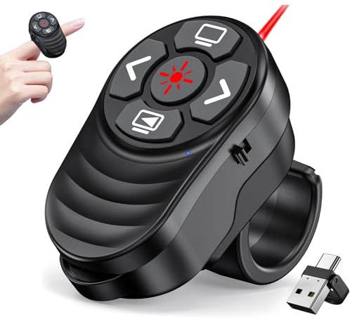 Dinofire USB Type C Wireless Presenter Remote Presentation Laser Pointer Finger Ring PowerPoint Clicker-Slide Advancer for Mac Laptop Class Office