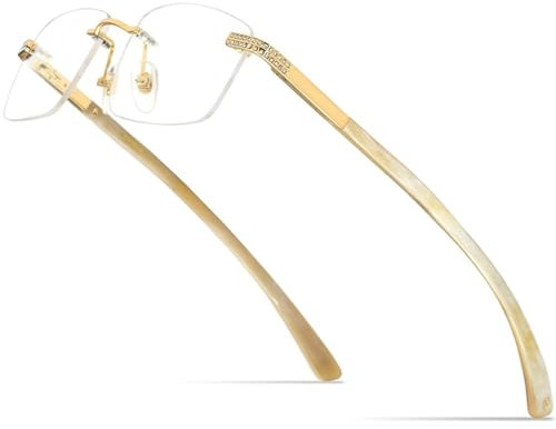 MUTYNE Brille Herren, quadratisch, luxuriös, Diamanten, üppig, randlos, Brillengestell, Damen, Weiß, Einheitsgröße