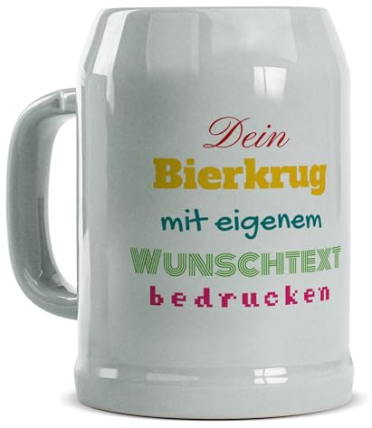 Tassendruck Bierkrug selbst gestalten - mit Name oder Text mittig - Personalisiertes Geschenk für Biertrinker, Bier Geschenke, Bierkrug bedrucken, Vatertag | Fotogeschenk, 500 ml, Keramik Grau