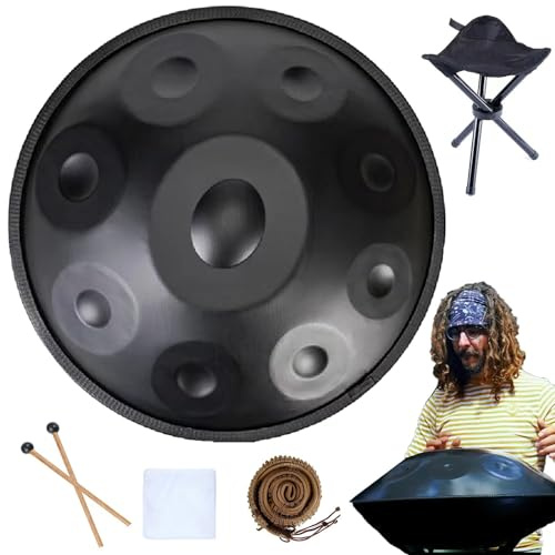 Hand Pan 56cm D Minor Handpan Drum 9/10/12 Notes Tambour En Acier 432 Hz/440 Hz Instrument À Percussion Pour Les Débutants Et Les Joueurs Professionnels(Color:Noir,Size:9 Notes(440HZ))