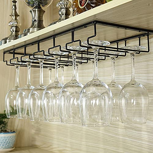 Willonin Support de Verre à Vin,Porte-Verres Suspendu,Support Verre Suspendu avec 6 Rails pour 12-18 Verres, 60 x 22,5 x 5,5 cm (Noir)