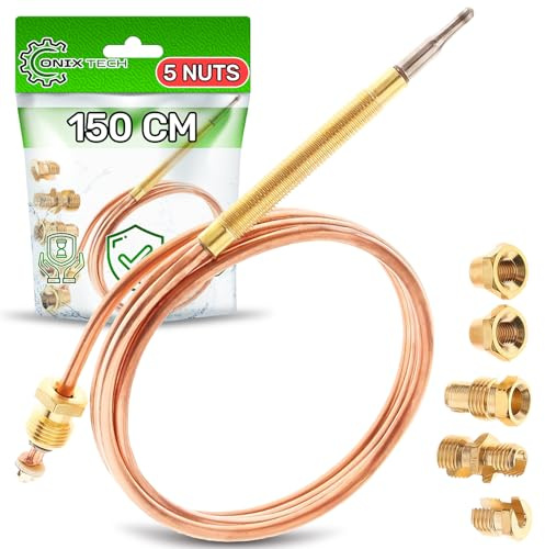 Universal Termopar para Cocina de Gas con 5 Tuercas de Longitud 150 cm | Garantía de 5 Años - ONIX TECH