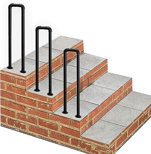 Treppengeländer, Übergangshandlauf für Außenstufen, Handlaufpfosten, passend für 1 Stufe – Handläufe außen für Terrassenbeläge, Gartenterrasse, Balkon, Metall, mattschwarz, Schmiedeeisen (100 cm)