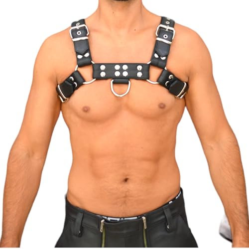 awanstar 6754 Herren Lederharness aus echtem leder mit Schwarzer paspel Brust Harness Punk Männer Brust Geschirr Punk Gothic Fetisch Bandage Kostüme Brustgeschirr Gay (Schwarz, S)