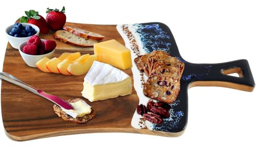 Cutting Board with Handle Wood and Resin Charcuterie Board Decorative Charcuterie Platter and Serving Meat Board Unique Cheese Board for Meal Vegetables and Cheese