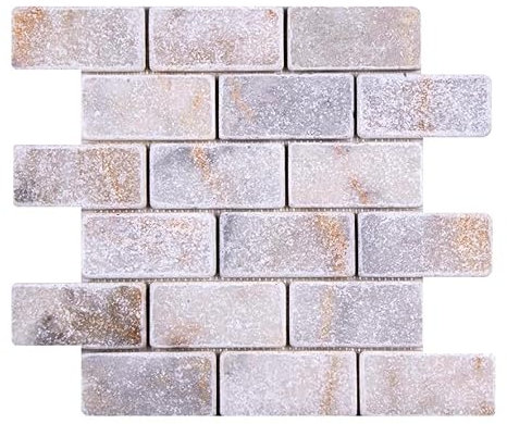 (10 Fliesen) Mosaik Fliese Marmor Naturstein 5 x 10 Brick Golden Antik Marmor Mosaikfliesen Marble für BODEN WAND BAD WC DUSCHE KÜCHE FLIESENSPIEGEL THEKENVERKLEIDUNG BADEWANNENVERKLEIDUNG Mosaik