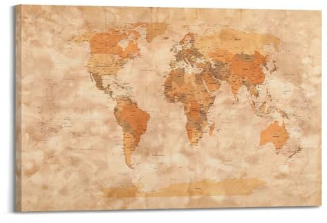 Poster di viaggio con mappa del mondo, poster decorativo da parete su tela, stampa artistica moderna, poster decorativo per camera da letto, 50 x 75 cm