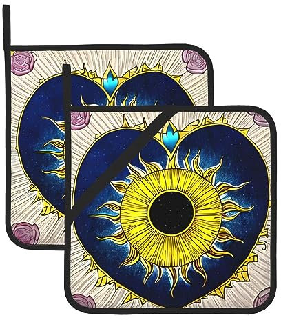 Set di presine a forma di cuore con sole, resistenti al calore, per forno e grill, essenziali per la cucina con design quadrato
