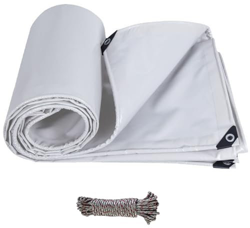 Telo Telone Occhiellato, Telo di Protezione 3 x 3.6 m Antistrappo/Antivento/Taglia e Colore a Scelta Telo Protettivo Multiuso, Teloni Pvc Usati per Mobili, Legna, Campeggio, Bici, Bianco