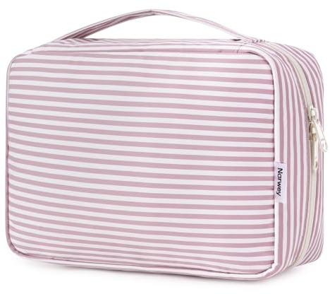 Narwey Beauty Case da Viaggio, Beauty Case da Appendere per Donna Uomo, Borsa da toilette Wash Bag da Travel Kit Viaggio, Trousse Pochette Trucchi Donna per Viaggio (Striscia Rosa Polvere)