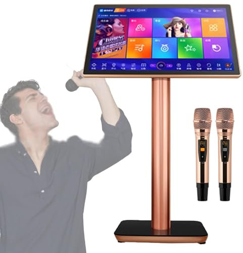 LXWKAI Máquina de Karaoke Profesional, Reproductor de Karaoke con micrófono inalámbrico, Pantalla táctil capacitiva de 22 Pulgadas con Pantalla de visualización de Letras, Color Negro, 8 TB