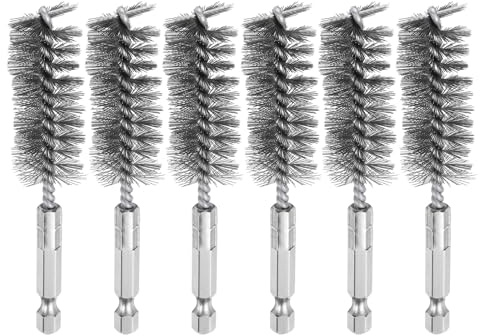 sourcing map 6Pcs 304 Stainless Steel Bore Brush 20mm Dia 4 Long Cleaning Twisted Wire Brush with Handle 1/4 Hex Shank for Tubes, Ports, Bearings