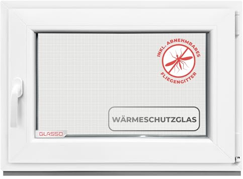 GLASSO Fenster 55x40 cm 3-fach Verglasung - Kunststofffenster 76mm Profil -Din Rechts-BxH: 550x400mm- Ideal für alle Wohnbereiche | Gartenhaus | Garagenfenster | Kellerfenster Dreh-Kipp-Funktion