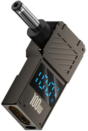 chenyang Adaptateur USB C vers CC, USB C femelle vers prise jack cylindrique CC 4,0 x 1,3 mm, adaptateur de charge rapide pour ordinateur portable PD 100W avec affichage de la puissance