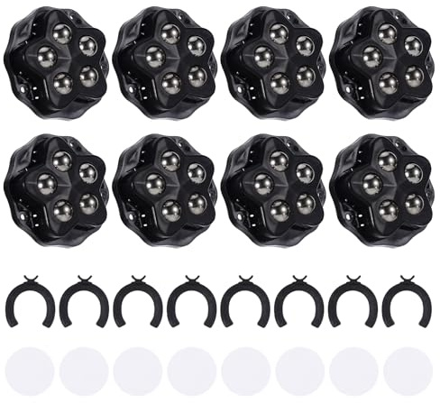 8 Stück Kugelrollen Möbelrollen Rollen für Möbel Möbelroller Lenkrollen Klein, Sselbstklebendes, Universal 360 Moving Wheels mit 5 Stahlkugeln und Bremse, Tragfähigkeit 150kg(Schwarz)