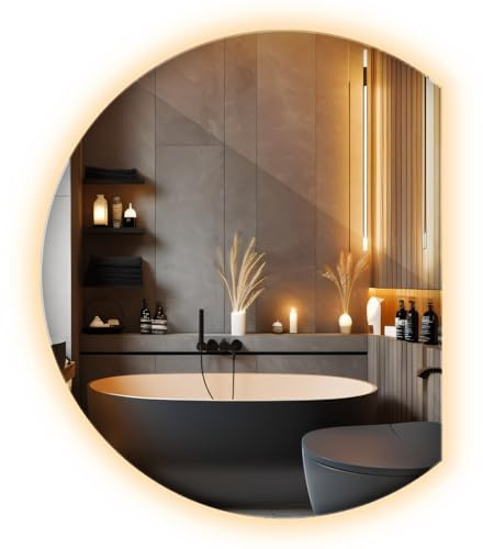 Miroir Muraux sans Cadre Lumière Chaude 74x90 Cm avec Bords Découpés, Lumières LED et Design Lumineux – Forme Unique Minimaliste pour Déco Intérieure dans la Cuisine ou Le Salon