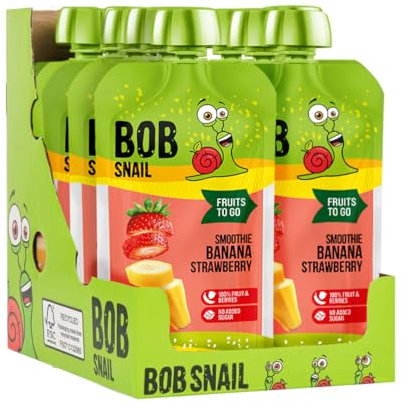Bob Snail Quetschi Banane-Erdbeere Quetschbeutel 10x120g – 100 % Fruchtpüree ohne Zuckerzusatz Vorteilspack Vegan & wiederverschließbar