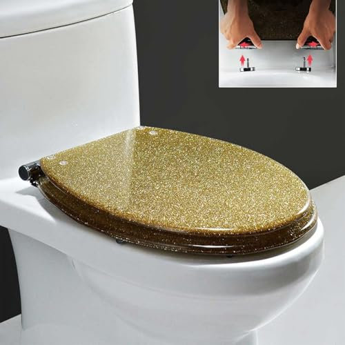 Dazzluxe Glitzernder Toilettensitz Aus Kunstharz, Leiser WC-Sitz Mit Langsamem Schließen Und Verstellbarem Scharnier, Schnellverschluss Für Leicht Zu Reinigenden Toilettendeckel,Gold
