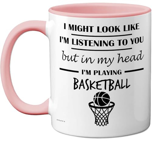 Stuff4 Basketball Gifts - in My Head Mug - Funny Gift for Basketball Lover Men Women - 11oz Premium Ceramic Dishwasher Safe Pink Handle Mugs Novelty Cup