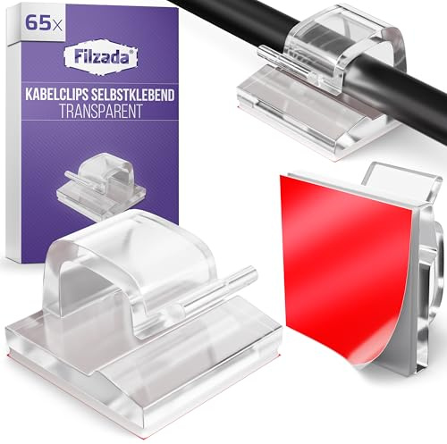 Filzada® 65x Kabelhalter Selbstklebend Transparent - Kabelclips Outdoor