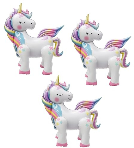 3 Einhorn Luftballons, Einhorn Ballon Set für Einhorn Party Deko, 3D Einhorn Folienballon für Kindergeburtstag, Rainbow Einhorn Luftballons für Hochzeit, Schule, Jubiläum