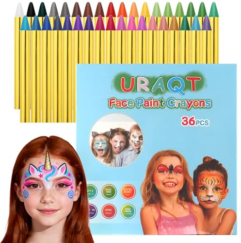 36 Colors Face Paint Crayons for Birthday Makeup Party Supplies, Non-Toxic Washable Tempera Paint Sticks Body Paint Crayons Face Painting Kit for Classroom Teaching Aids