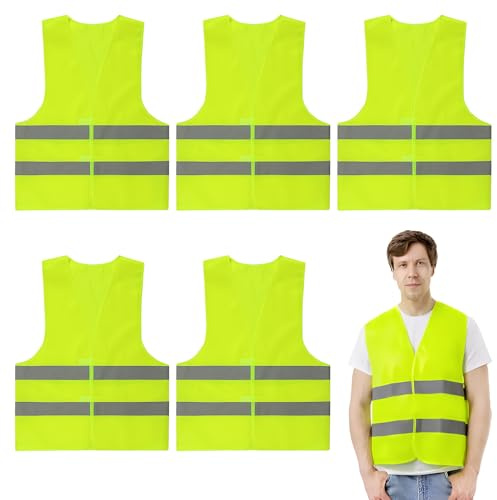GCNWW 5 Pack Hi Vis Vests, Security Vest, High Visibility Reflective Vest with 2 Reflective Stripes for Traffic Work Surveyor Security Guard Construction vest and Running