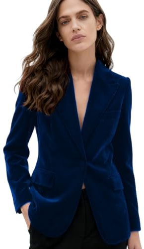 Botong Veste en velours pour femmes avec un bouton Blazer de bureau pour dames Costume veste pour soirée de remise des diplômes pour l'hiver, bleu marine, M