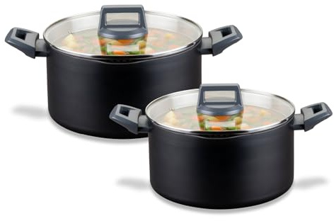 Fackelmann Kochtopf-Set mit Deckel – Ø 20 & 24 cm, Aus recyceltem Aluminium und Greblon CK2 Keramikbeschichtung, für alle Herdarten geeignet, inklusive Ausgießfunktion, Hitzebeständigkeit: +150 °C