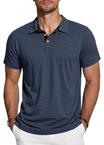 TARAINYA Poloshirt Herren Baumwolle Kurzarm Sommer M-4XL | 95%Baumwolle 5%Spandex, Brusttasche, Kontrast‑Kragen, Einfarbig, Regular Fit, Basic Polo Shirts für Alltag und Golf