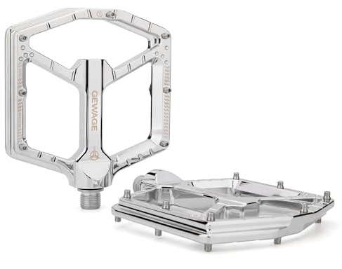 GEWAGE MTB Pedale Profi-Edition–CNC-Aluminium, 9/16″ Chromoly-Achse,ultraflaches Design ohne Endkappe, extra großem abgedichtetem Kugellager+Nadellager, 14 Anti-Rutsch-Pins, für technische Trails