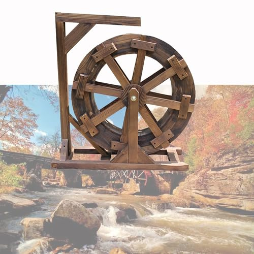 Fontaine à roue à eau en bois, fontaine rétro autoportante pour jardin, terrasse, piscine, circulation, vintage, extérieur, intérieur, balcon, cascade ornementale