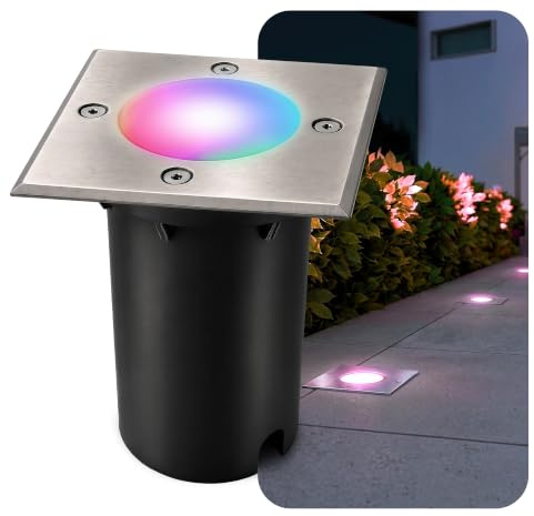 SSC-LUXon KALPA Bodeneinbaustrahler silber eckig IP67 Smart GU10 WLAN RGBW | Befahrbarer Bodenstrahler bis 2000kg - per App steuerbar, RGB-Farblicht, für Einfahrt & Terrasse, IP67, inkl. GU10 LED