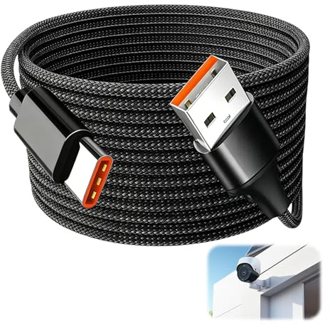 5M Extra Long USB C Cable, USB A to USB C Charger Cord for Security Cameras | 3.1A Fast Charging Cable, USB to Type C Power Extension Lead for PS5 Controller, Samsung Galaxy Note, Phones Tablets Laptops